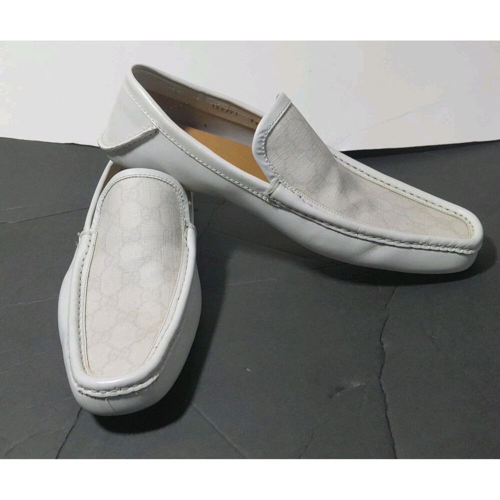 GUCCI Monogrammed White Leather GG Supreme Drivers Moccasin Loafers Size 9.5 US - Picture 5 of 11